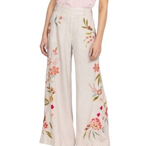 Johnny Was Buy Joya Wide Leg Linen Beige Floral Wide-Leg Pants. New with Tags